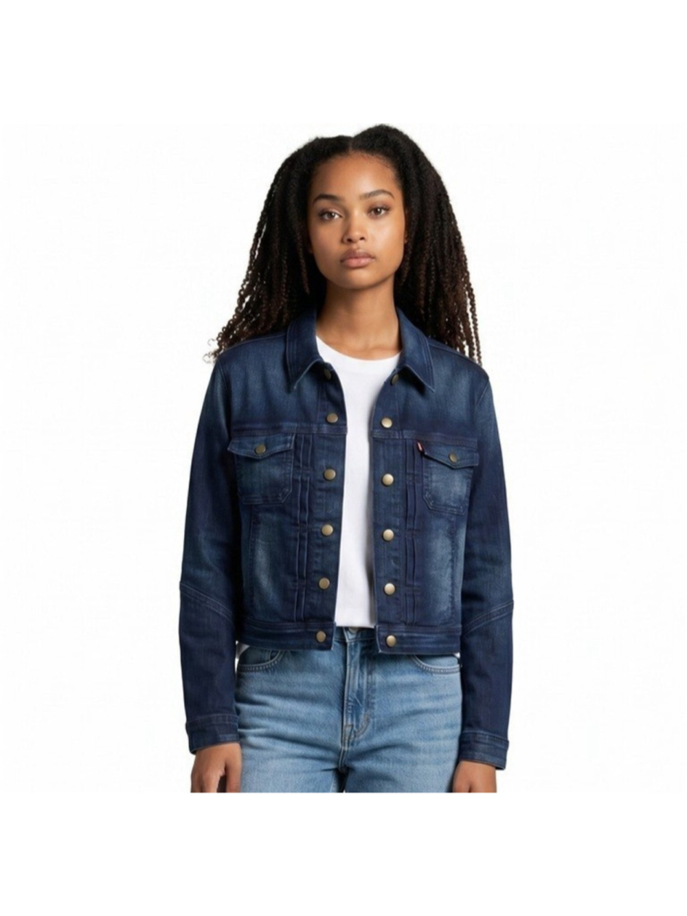 Levis Strauss Women's Blue Short Length Denim Long-Sleeves Jacket Size Medium